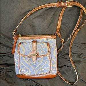NEW Dooney & Bourke Denim and Brown Leather Crossbody Bag
